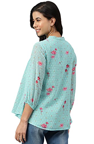 Image of Janasya Women's Dobby Georgette Floral Print Flared Top