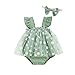 Carolilly Mono de verano para recién nacido con tutú de tul, elegante body de encaje con estampado floral + banda para bebé Verde 9-12 Meses