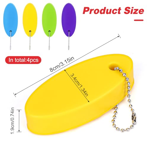 Image of Floating Keychain for Boat Keys, 4 Pack Waterproof Bright Color Key Rings Pendant for Fishing Surfing Sailing Kayak