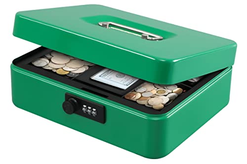 Image of KYODOLED Large Cash Box with Combination Lock,Safe Metal Box for Money, Storage Lock Box with Money Tray,9.84 inchx 7.87 inchx 3.54 inch Green Large