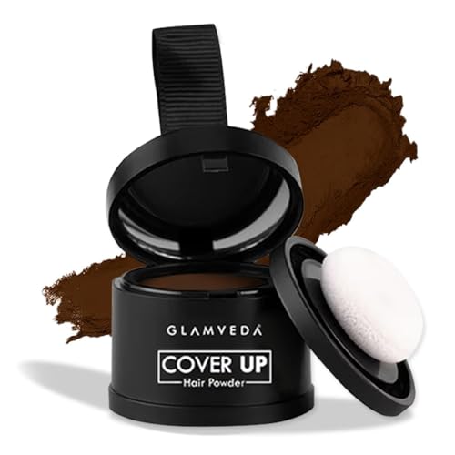 Image of Glamveda Cover-Up Hair Powder - Brown | Covers Grey Roots & Bald Spots Instantly | Root Touch Up | Highly Pigmented, Fuller & Denser Look | Long-Lasting | Matte Finish | Fine Powder | Natural Look 4g