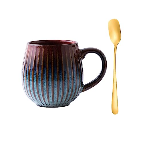 Xfeyaqlo Tazas Cerámica 550ml, Tazas Vintage para Cafe, Rayas Tazas Grandes Desayuno Adecuada para el Hogar y La Oficina (Rojo Degradado)