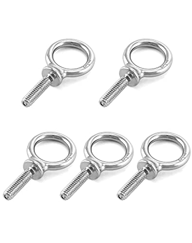 Cáncamos de ojo roscados QWORK de acero inoxidable marino 1/4" - 20 x 1" para elevación, 5 uds