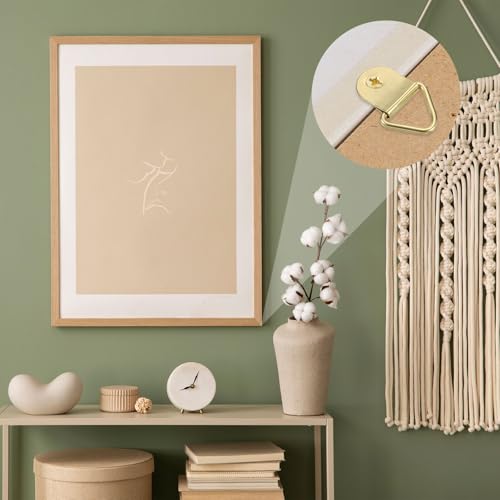 Image of uxcell 100Pcs Picture Hangers, Triangle Ring Picture Frame Hook, Frame Backing Fasteners with 100 Pcs Screws for Hanging Clock Paintings Pictures, Gold
