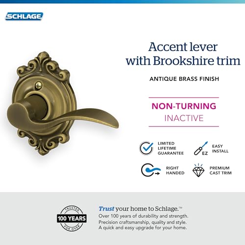 Image of SCHLAGE Accent Lever with Brookshire Trim Non-Turning Lock in Antique Brass - Right Handed