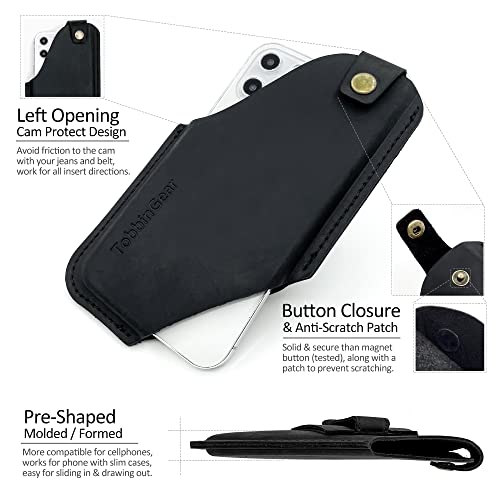 image for TobbinGear Leather Cell Phone Holster with Belt Clip, Universal Phone 