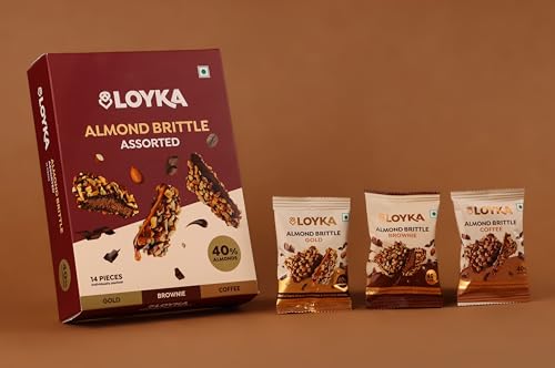 Image of Loyka Almond Brittle Assorted Choco Box - 14 pcs | Premium Chocolate Gift Hamper | Choco & Nut Dryfruit Delicacy | Roasted California Almonds (40%), Dark Choco & Salted Caramel | Any-time snack