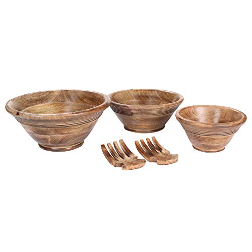 Winlay Handcrafted Mango Wood Bowls with round engraving Set of 3  Dark wood Bowl  Handmade Mango wood Bowls