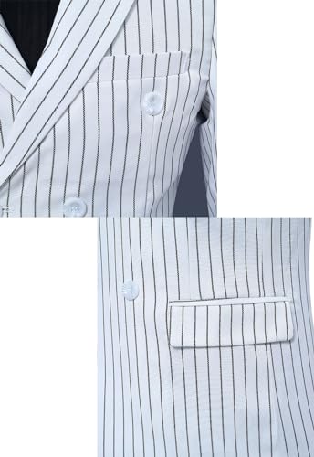 Pkrboro Herren Streifen Anzug Zweireiher Scheitelrevers Jacke Hose Hochzeit – Bild 6