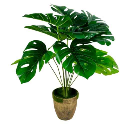 Image of Dekorly Artificial Palm Plants Leaves Faux Turtle Leaf Fake Monstera Tropical Large Palm Tree Leaves Outdoor UV Imitation Leaf Decorations (Golden Pot Monstera)
