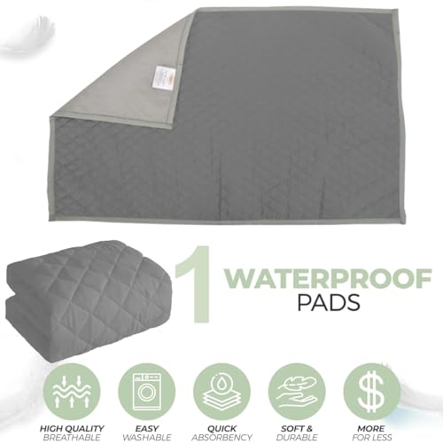Image of Quilted Cotton Waterproof Washable Incontinence Bed Pad, 48x48 Inch Grey, Ecofriendly, Absorbent, Non-Slip Plaid Positioning, Leak Proof & Stain Free, Multi Purpose Utility Sheet