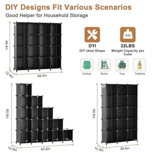 Neprock 16 Cubby Storage Organizer, Closet Clothes Storage Organizer, Cube Shelves Closet Organizers and Storage Shelves for Clothing Storage with Hammer, Bookshelf for Kids(Black) - Image 3