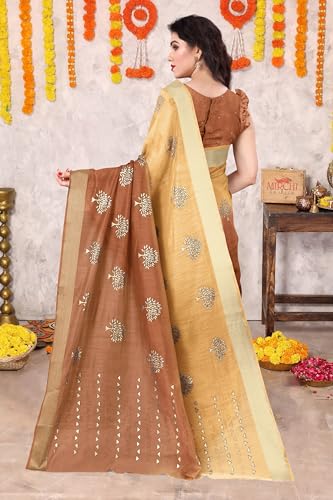 Image of MIRCHI FASHION Women Saree Cotton Blend 2-Tone Foil Print | Lightweight Comfortable Office Wear Sari with Blouse Piece