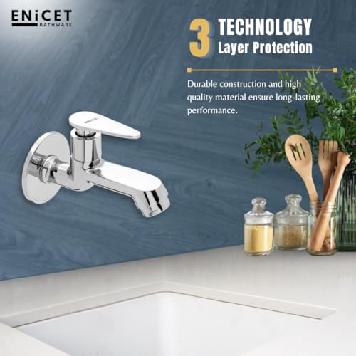 ENICET Store ENICET Brass Bib Cock Tap, Chrome Finish, Wall Mount - Image 5