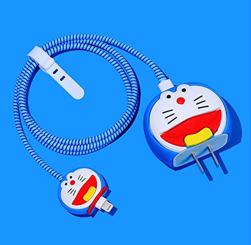 Image of Cartoon 3D Design Protective Case for 18W 20W iPhone 14 13 12 11 Pro Max Fast Charging Cable Adapter Charger, Cute Cartoon Lightning Data Cable Case for iPhone Charger DOREMON