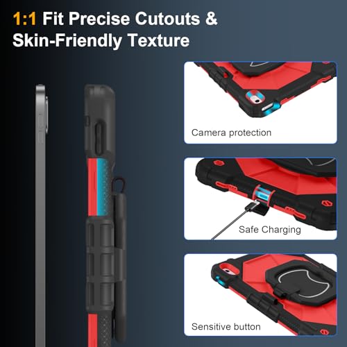Image of Case for iPad A16 11th /10th Generation 11 inch /10.9 inch 2025 /2022, Ubearkk for iPad a16 case with Screen Protector, 360 Degree Rotating Stand Shoulder Strap Pencil Holder, Black Red