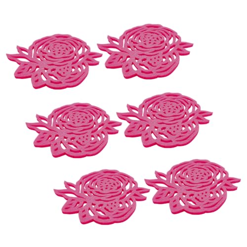 6 posavasos de fieltro de colores antideslizantes, para mesa de café, absorbentes para bebidas, cerveza, tazas y vasos – Decoración para cocina y comedor con forma de rosa (fucsia)