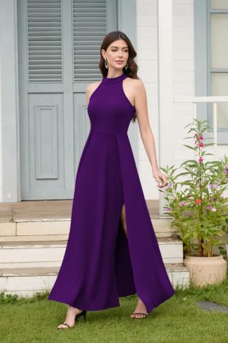 Image of MUSHARE Women's Halter Neck Sexy Split Cocktail Party Maxi Long Formal Dress