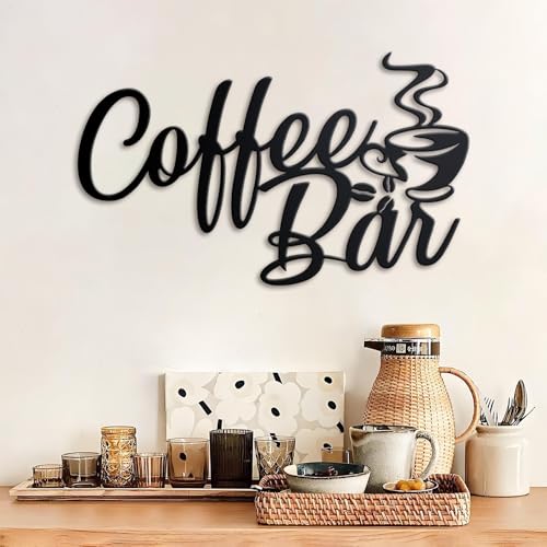 Image of Metal Coffee Bar Sign, 14.96 inchx8 inch Inch Coffee Sign for Wall, Black Coffee Bar Signs for Coffee Station Kitchen Home Decor (Rustic)