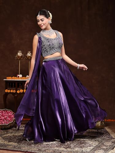 Image of Stylum Women's Embroidered Readymade Silk Lehenga Choli With Dupatta