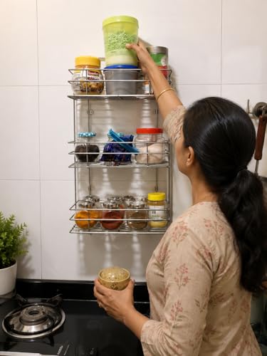 Image of 3 Layer Wall Mount Stainless Steel Multipurpose Storage Rack /Shelf,Kitchen Rack and Shelves for Storage - 3 Tier Rack for Kitchen and Bathroom,Utensil Storage for House
