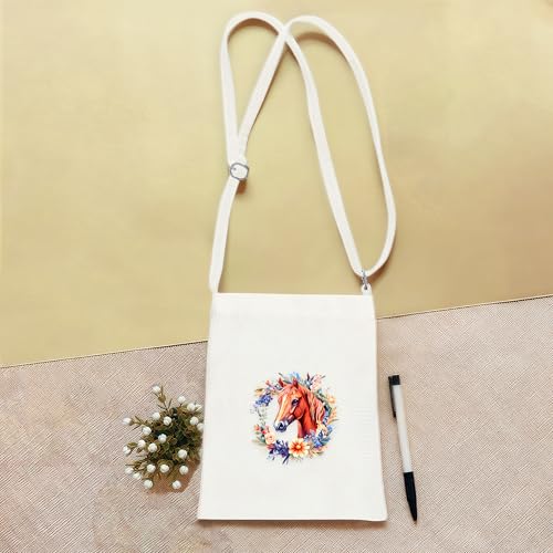 Horse Mini Canvas Bag for Teens Kids Girls, Horse Lovers Gift Items Things Decor Merch, Small Tote Purse with Shoulder Strap Holds Phone Wallet Keys Lipstick Coin!4