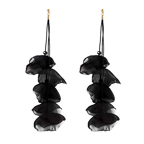 Floral Chiffon Earrings for Women - Tiered Flower Statement Tassel Earrings Long Chandelier Drop Dangle Earrings for Daily Dresses Wedding Holiday Party - Main Image