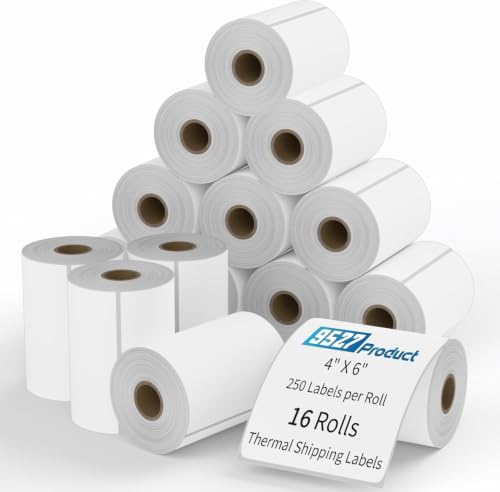 Image of 9527 Product 4x6 Blank Direct Thermal Shipping Labels for Zebra 2844 Zp-450 Zp-500 Zp-505 Direct Thermal Labels Printers, Eltron Printer, 250 Label per Roll,Total 16 Rolls 4000 Label
