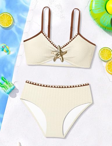 Image of Girls Swimsuit V Neck Bikini Set Color Block with Cover Up 3Pcs Bathing Suits