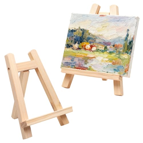 2 Stück Staffelei Holz Tischstaffelei Holz Leinwand Ständer Set 15 x 20 cm Holzstaffelei für Ausstellung von Malerei Tisch Deko für Hochzeit Geburtstag Taufe Party