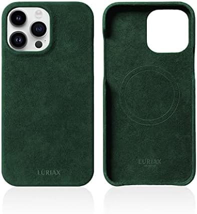 LURIAX Alcantara Suede Leather Case iPhone 14 Pro Malachite Sport - Enhanced Magnet Compatible with MagSafe & Wireless Charging