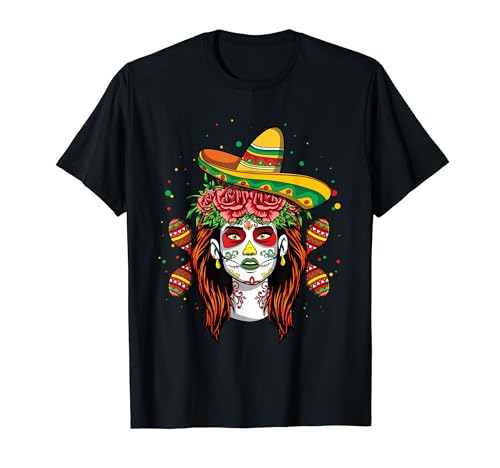 Día de los muertos La Catrina Taco Happy Cinco de Mayo Maglietta