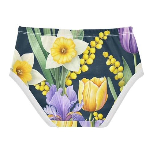 Yellow Purple Floral Narcissus Black Panties for Girl Toddler Underwear Custom Cotton Durable Undies Kids Briefs 2t2