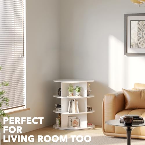 SpaceAid 3 Tier Rotating Shoe Rack Tower, Spinning Shoe Display Lazy Susan, Revolving 360 Shoe Rack Storage Round Carousel, Vertical Handbag Rotate Shoes Closet Organization (3-Tier White)