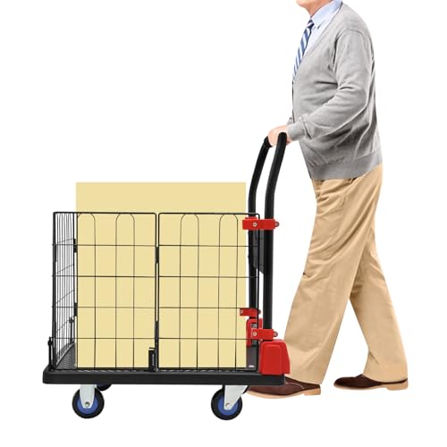 Carrito con plataforma plegable y jaula removible, capacidad 150 kg