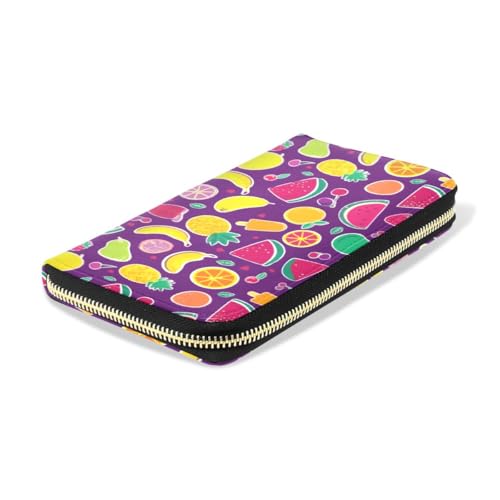 Long Wallets Leather Bifold Wallet for Women Bright Purple Fruit with Zipper Credit Card Holder Large Capacity4