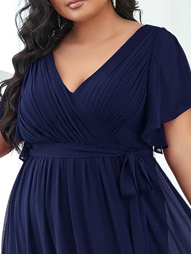 Image of Ever-Pretty Plus Women's Chiffon Bridesmaid Dress A-Line Empire Waist Floor Length Plus Size Formal Wedding Guest Dresses