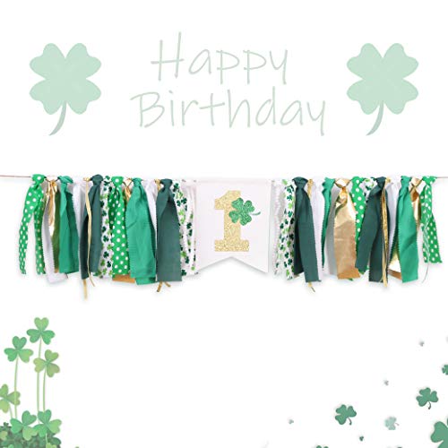 St Patricks Day 1st Birthday Banner -First Birthday Highchair Banner for St. Patrick's Day - Shamrock Party Decoration Set for B