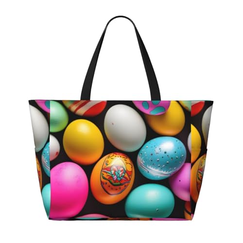 Easter Eggs Print Foldable Lightweight Family Beach Bag for Men Women Beach Tote Bag Portable Gym Bag2