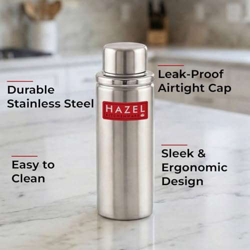 Image of HAZEL Single Wall Stainless Steel Bottle 700ml | Lightweight Water Bottles | Durable Steel Fridge Bottle | Travel-Friendly Design | Set of 6