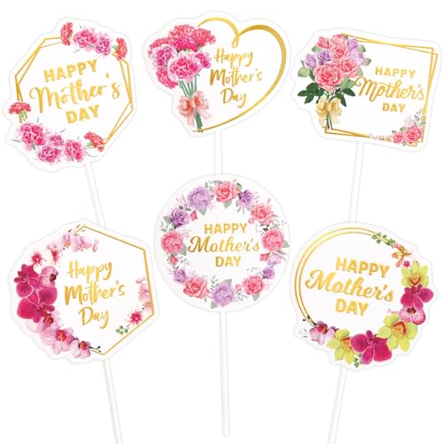 Happy Mothers Day CupCake Toppers 24PCS Best Mom Ever Floral Cake Topper Mother’s Day Cake Decorations Mother Birthday Party Decorations Supplies