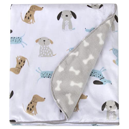 Image of Sherpa Fleece Baby Blankets for Boys and Girls - Colorful, Reversible Baby Blankets for Newborns, Infants, Toddlers, and Nursery (Puppy Grey)