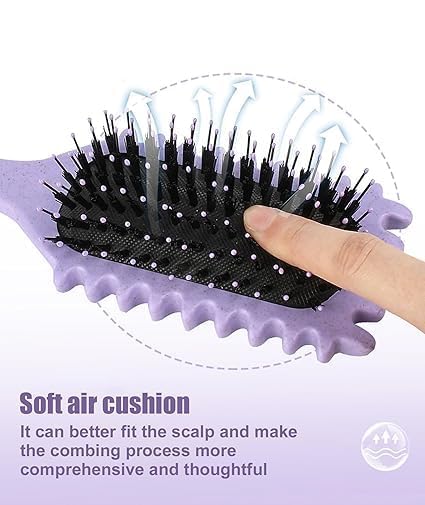 Image of Combelle 5-in-1 Curl Hair Brush | Vegan Boar Bristles | Bio-Based PLA Handle | Detangling, Defining & Frizz Control for Curly & Wavy Hair | For Men & Women - Purple