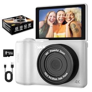 4K Digital Camera for Photography and Video, 2025 Latest 64MP Vlogging Camera for YouTube with 128G TF Card 180°Flip Screen Compact Travel Camera 16X Zoom, Anti-Shake,Suitable for Beginners, White