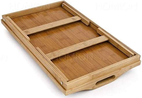 Wood Wooden Breakfast in Bed Tray, 50 x 30 x 23 cm Serving Lap Tray With Folding Legs And Handles, Natural Brown