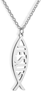 LIKGREAT Adjustable Ichthys Necklaces for Women Christian Jesus Fish Symbol Pendant Stainless Steel Religious Jewelry