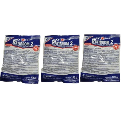 Pack 3 Unidades Ratibrom 2 Cebo Fresco 100g - Impex. Raticida eficaz contra Ratas y Ratones. Listo para Usar. Eficaz con Solo una Ingesta.