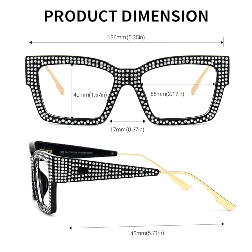 Image of VOOGLAM Glasses Waylon Rhinestone Frame Non-Prescription Eyeglasses
