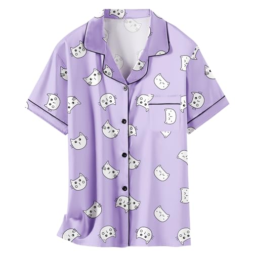 Image of Girls & Womens Satin Pajamas Set, Silk Button-Down Sleepwear 2 Piece Nightwear, 3 Years - Women XXL