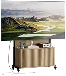 Planimetry Roulement TV Support avec support pour téléviseurs 32-75 pouces, réglable en hauteur TV Stand avec roues verrouillables, Centre de divertissement de Cabinet Fluted avec sortie d'alimentation & Entreposage, bois